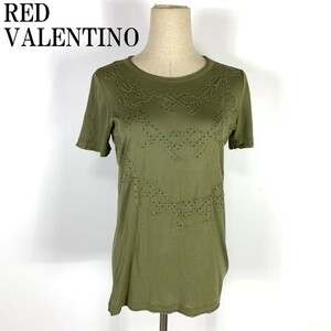 LA2412 レッドヴァレンティノ リボン柄カットソーRED VALENTINO 半袖 水玉ドット柄 Tシャツ 緑カーキグリーン