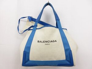 HH【BALENCIAGA バレンシアガ】 カバ S トートバッグ キャンバス×レザー (レディース) ライトベージュ×ライトブルー ■5LG2918■