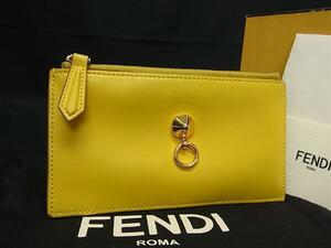 1円 ■美品■ FENDI フェンディ バイザウェイ レザー 財布 カード入れ 小銭入れ メンズ レディース イエロー系×ブラウン系 FI6028