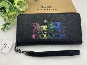 コーチ COACH 長財布 財布 レディース メンズ キャリッジ 馬車 ロゴ ストラップ付 レザー レインボー ファッション C7458 C346