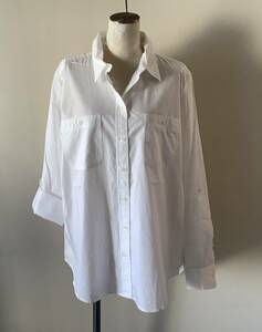 LAUREN Ralph Laurenラルフローレン新品XL♪白コットン１００％ 袖丈を調節できる襟付き長袖シャツ