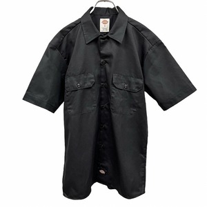 ディッキーズ Dickies シャツ 両胸フラップポケット ボックスカット 裾にロゴパッチ　半袖 ポリ×綿 S ブラック 黒 メンズ