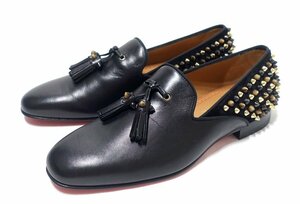 新品未使用 Christian Louboutin ルブタン スパイク タッセル ローファー シューズ ブラック カーフ レザー スタッズ メンズ 40 25-25.5cm