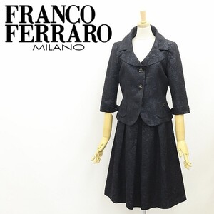 ◆FRANCO FERRARO フランコ フェラーロ 花柄 七分袖 ジャケット＆タック スカート スーツ セットアップ 黒 ブラック 2