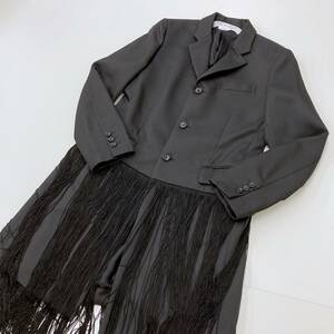 AD2021 コムコム COMME des GARCONS フリンジ 装飾 ドッキング コート ブラック 黒 Sサイズ コムデギャルソン ジャケット archive 3120425