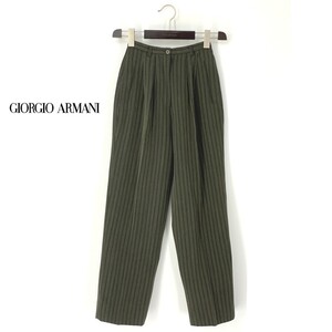 A7187/極美品 春夏 GIORGIO ARMANI アルマーニ 黒ラベル ウール ストライプ テーパード スラックス パンツ 36 緑/レディース スーツ用