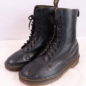 英国製ドクターマーチン UK4 1/2/23.0cm～23.5cm/10ホール 黒 ヴィンテージ レディース レザー イングランド　drmartens 中古 dh4170