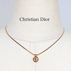 【美品】Christian Dior CD クリスチャン ディオール CDロゴ サークル ネックレス ヴィンテージ ゴールド【送料無料】