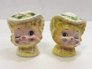 希少 珍品 Enesco エネスコ IMPORTS JAPAN 猫 winking kitty 陶器製 ソルト ペッパー 入れ物 アンティーク レトロ 当時物 現状品 AF205060P