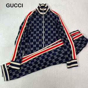 ☆美品☆ GUCCI グッチ　ジャガード　GG　ジャージ　セットアップ　トラックジャケット　パンツ　メンズ　ネイビー　