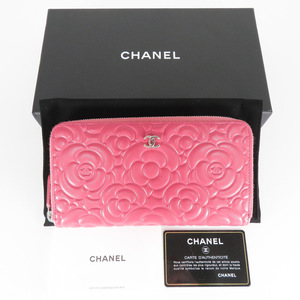 質イコー [シャネル] CHANEL カメリア ラウンドファスナー 長財布 A822181 24番台 ピンク 中古