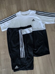 アディダス/セットアップ/半袖Tシャツ/ハーフパンツ160cm/adidasサッカー　トレーニングウェア練習着にも半パンプラスポーツウェアブラック