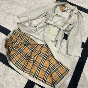 ③ バーバリー Burberry ノバチェック トレンチコート M相当 ベルト付き アウター ブルゾン ロングコート　ベージュ　ホワイト系　メンズ