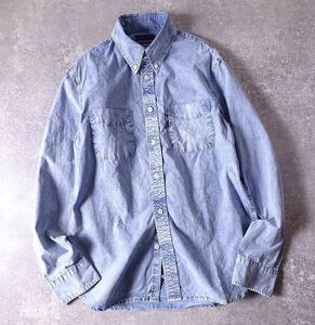 BLUE BLUE ハリウッドランチマーケット INDIGO DYE 染加工 ボタンダウン シャツ コットン シャリ感 ブルーブルー 日本製 メンズ (2) r-064