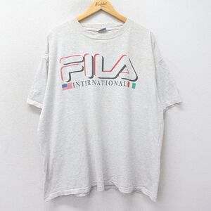 XL/古着 フィラ FILA 半袖 ビンテージ Tシャツ メンズ 90s ビッグロゴ インターナショナル 大きいサイズ コットン クルーネック 薄グレ