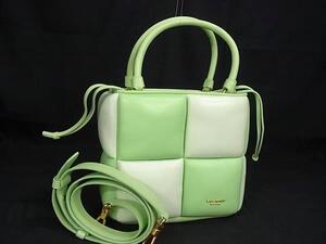 1円 ■極美品■ kate spade ケイトスペード KF809 ボクシー カラーブロックド レザー 2WAY トートバッグ ショルダー グリーン系 FI4493