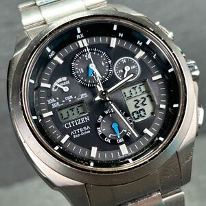 美品 CITIZEN シチズン ATTESA アテッサ ATV53-3022 腕時計 エコドライブ 電波ソーラー アナデジ チタニウム ブラック文字盤 動作確認済み