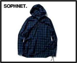 L 新品【SOPHNET．BLOCK CHECK PULL OVER HOODED SHIRT SOPH-160054 ソフネット ブロックチェック プルオーバー フードシャツ】