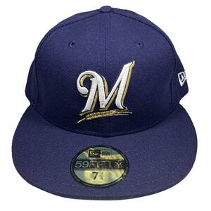 New Era ニューエラ 59FIFTY MLB ミルウォーキー ブルワーズ Mロゴ ベースボールキャップ（ダークネイビー）(7 1/4 57.7cm) [並行輸入品]