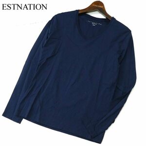 ESTNATION エストネーション 【GIZAndy】 長袖 Vネック カットソー ロンTシャツ Sz.S　メンズ ネイビー 日本製　A3T00642_1#F