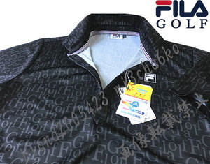 ■新品【FILA GOLF】フィラゴルフ 吸水冷感＆保湿冷感 ストレッチ 全体ロゴ半袖ポロシャツ■BK/LL(XL)