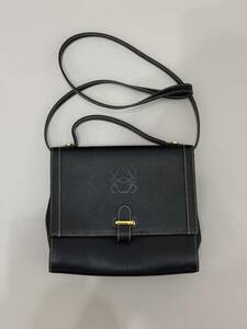 1円スタート！「美品」LOEWE ロエベ/ 本革 ショルダーバッグ 斜め掛け ブラック ゴールド金具　2WAY ハンドバッグ黒 