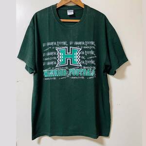 ハワイ大学古着Tシャツ アメリカンフットボール アメフト ウォーリアーズ 深緑ダークグリーン Lサイズ ロゴTシャツ カレッジTシャツ