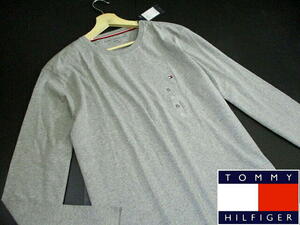 新品 未使用■ 即決　安い！ トミーヒルフィガー　ワンポイント　長袖Tシャツ　ロンT　グレー　XLサイズ　TOMMY HILFIGER　メンズ　無地