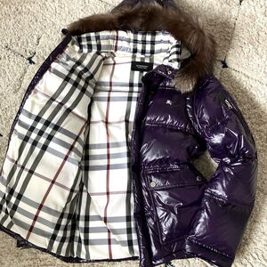 希少◆未使用級! Lサイズ 6way◎BURBERRY BLACK LABEL バーバリー ブラックレーベル ダウン ファー シルバーフォックス 肉厚 パープル 紫