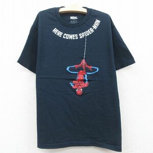 古着 半袖 Tシャツ キッズ ボーイズ 子供服 マーベル スパイダーマン コットン クルーネック 紺 ネイビー 23may18