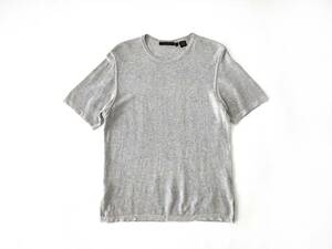 00s Donna Karan New York Archive 最上級ライン リネン レーヨン ニットTシャツ イタリア製 グレー 無地 半袖 USA Euro Vintage 80s90s