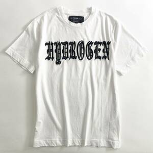 Df11 《美品》 HYDROGEN ハイドロゲン Tシャツ 半袖 ロゴ刺繍 クルーネック 無地 ホワイト コットン100% Sサイズ メンズ 紳士服