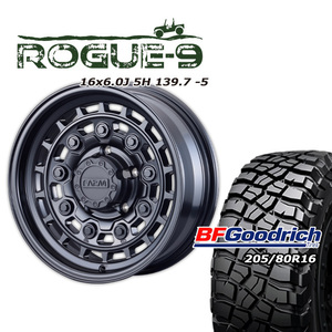 FARM ROGUE-9 マットブラック 16×6J/5H -5 BFグッドリッチ Mud-Terrain T/A KM3 205/80R16 4本セット