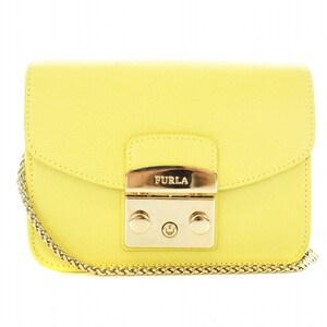 FURLA METROPOLIS MINI CROSSBODY メトロポリス ミニ クロスボディ チェーンショルダーバッグ フラップ レザー 黄 イエロー