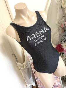 ●レディース水着９M●デサント【arena】日本製◆凹凸ワッフル柄＊競泳水着*ワンピース水着：黒 SLA－６４０３W