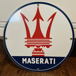 【一点もの！送料無料！】ビンテージ風 ホーロー看板 高品質 マセラティ Maserati サイン 看板 アメリカ 世田谷ベース ガレージ インテリア