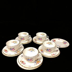 m001 I(80) ロイヤルウースター ロアノーク カップ&ソーサー ケーキプレート トリオセット 5組 ROYAL WORCESTER ROANOKE 花柄 金縁