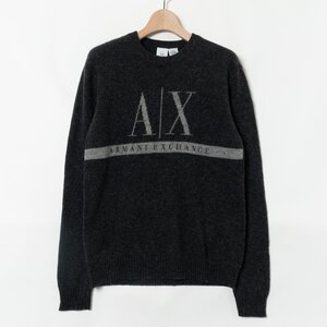 ARMANI EXCHANGE アルマーニエクスチェンジ クルーネック長袖セーター ニット ウール100％ ブランドロゴ カジュアル 灰色 グレー S メンズ