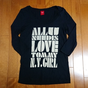 TommyGirlトミーガール7分袖カットソー(黒))sizeM