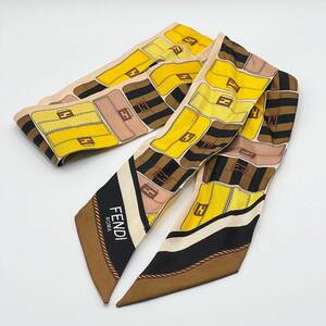 1円 フェンディ Fendi ツイリー ラッピー バンドゥ スカーフ ブラウン系 バゲットモチーフ YH591