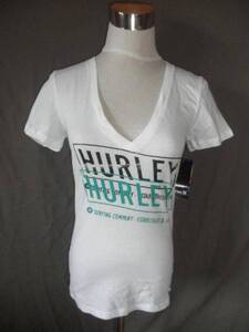 USA購入 サーフ系《Hurley》綺麗なLOGOプリントVネックT US S 白