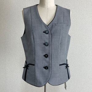 ベストセラー☆ 新品 未使用 フォーク FOLK ユニフォーム ベスト 事務服 会社受付 9号 レディース 黒 白 リボン付き 可愛い 制服 洗える