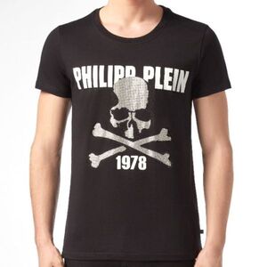 【CU】PHILIPP PLEIN フィリップ プレイン 半袖 Ｔシャツ MTK3547【XL】 ブラック ラインストーン スカル Skull 六角【新品・正規品】