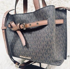 1円 美品 MICHAEL KORS マイケルコース ショルダーバック ハンドルバック トートバッグ エミリア 2way MK柄 総柄 クロスボディ 斜掛け