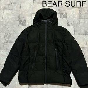 BEAR SURF ベアーサーフ Down Jacket ダウンジャケット ジップアップ フード 刺繍ロゴ ブラック サイズXL 玉FS1335