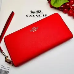 COACHレディース長財布　コーチ　RED 取り外し可能リスト ストラップ