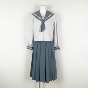 1円 セーラー服 スカート 上下2点セット 中間服 白2本線 女子 学生服 鹿児島城西中学 白 制服 中古 ランクC EY0639