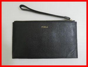 FURLA フルラ ポーチ マチなし 黒 中古 2408★D-1565★