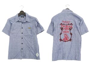 THE CRIMIE クライミー 春夏 マリア ロゴ★ 半袖 ストライプ シャツ Sz.M　メンズ ネイビー 日本製　A4T04563_4#A