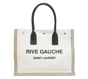 ◎極美品 SAINT LAURENT サンローラン RIVE GAUCHE リヴゴーシュ トートバッグ ハンドバッグ リネン×レザー ベージュ系 617481 ON5435